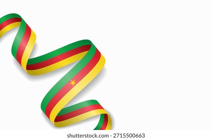 La bandera de Camerún estilizaba una cinta ondulada, que simbolizaba el orgullo nacional, la celebración o la identidad cultural. Ilustración vectorial.