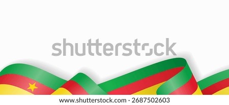 Cameroon flag stylized wavy ribbon abstract background layout. Vector illustration.