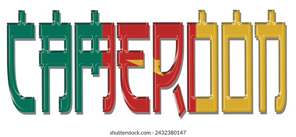 Fuente del texto de la bandera de Camerún, fondo colorido de la bandera de Camerún 3D, ilustración vectorial de la bandera de Camerún