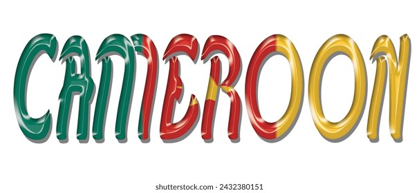 Fuente del texto de la bandera de Camerún, fondo colorido de la bandera de Camerún 3D, ilustración vectorial de la bandera de Camerún
