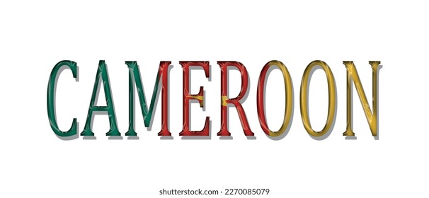 CAMEROON flag text font, symbol background, flag ribbon typography lettering logo label banner, 3D colorful background, vector illustration