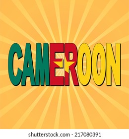 Cameroon flag text with sunburst vector illustration