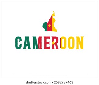 CAMEROON flag Typography with Map on a white background, Vector design of CAMEROON flag typography, Map Flag of Cameroon, National Day Design, CAMEROON Day design