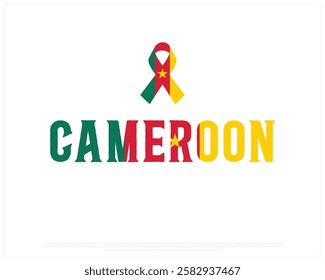 CAMEROON flag Typography with ribbon flag on a white background, Vector design of CAMEROON flag typography, Ribbon Flag of Cameroon, National Day Design, CAMEROON Day design