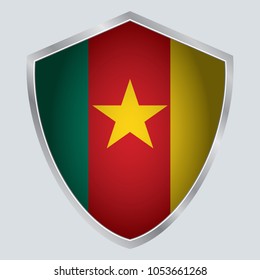 Cameroon Flag Vector Shield Icon . vector illustration . Shadow vector. gray background. 3d. eps10.