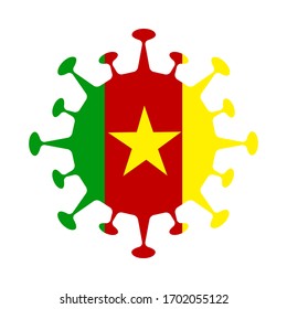 Cameroon flag in virus shape, symbolizing COVID-19 pandemic.