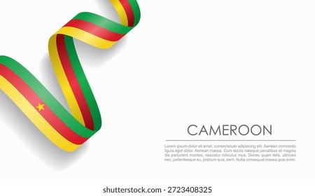 Cameroon flag wavy ribbon, symbolizing national pride, ideal for patriotic or cultural design themes. Vector illustration.
