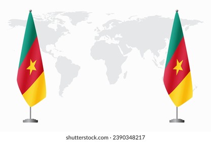 Cameroon and Cameroon flags for official meeting against background of world map.