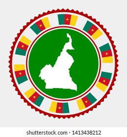 Cameroon flat stamp. Round logo with map and flag of Cameroon. Vector illustration.
