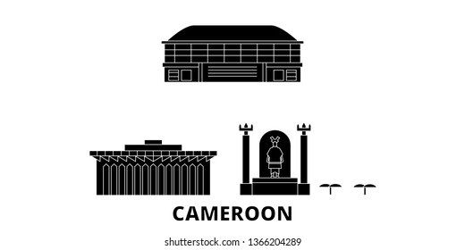 Cameroon flat travel skyline set. Cameroon black city vector illustration, symbol, travel sights, landmarks.