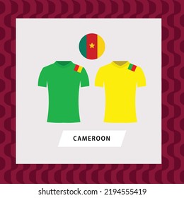 Cameroon football national team uniform flat illustration with the round national flag. African country football team.