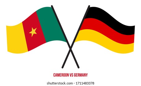 Cameroon and Germany Flags Crossed And Waving Flat Style. Official Proportion. Correct Colors.