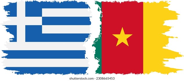 Conexión de banderas onduladas de Camerún y Grecia, vector