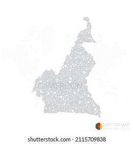 Mapa gris de Camerún aislado en fondo blanco con línea de malla abstracta y escalas puntuales. Ilustración vectorial eps 10