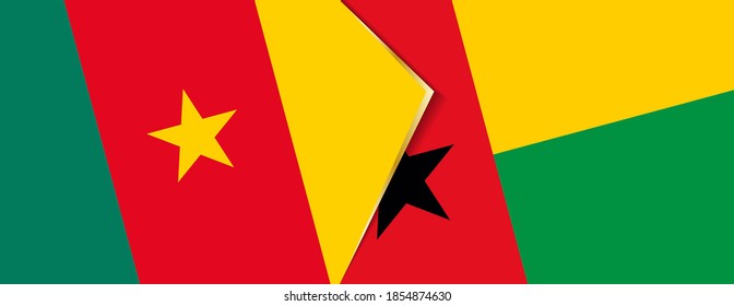 Cameroon and Guinea-Bissau flags, two vector flags symbol of relationship or confrontation.