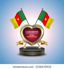 Cameroon Happy National Day small table flag with Golden Heart