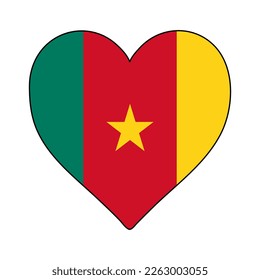 Cameroon Heart Shape Flag. Love Cameroon. Visit Cameroon. Middle Africa. African Union. Vector Illustration Graphic Design.