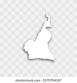 Cameroon high detailed vector representation of country silhouette. White color on transparent background with dropped shadow. For educational, decorative, or informational use.