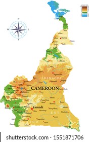 Cameroon highly detailed physical map 