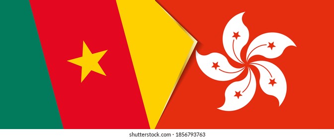 Cameroon and Hong Kong flags, two vector flags symbol of relationship or confrontation.