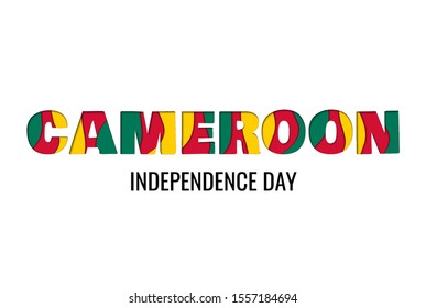 Cameroon independence day paper cut style greeting card layered letters on white background.