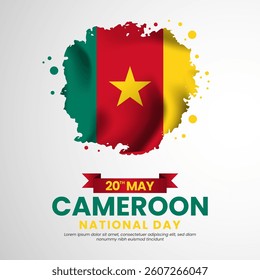 Cameroon independence day square banner background with grunge brush national flag color