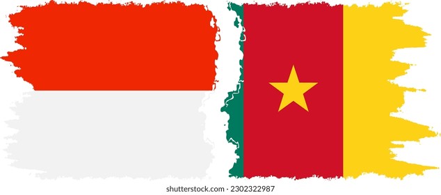 Verbindung mit Kamerun und Indonesien mit Grunge-Flaggen, Vektorgrafik