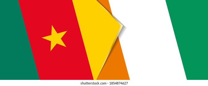 Cameroon and Ivory Coast flags, two vector flags symbol of relationship or confrontation.