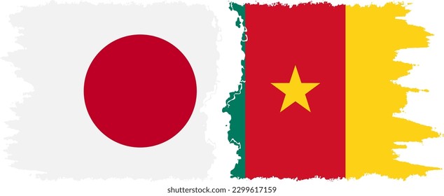 Cameroon and Japan grunge flags connection, vector