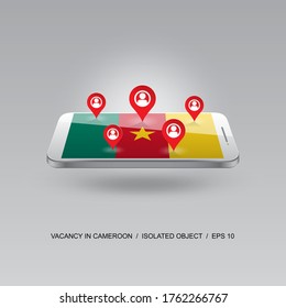 CAMEROON job search icon on national flag. 3d image of telephone. Design for banners, posters, sites, advertising. Vector illustration.