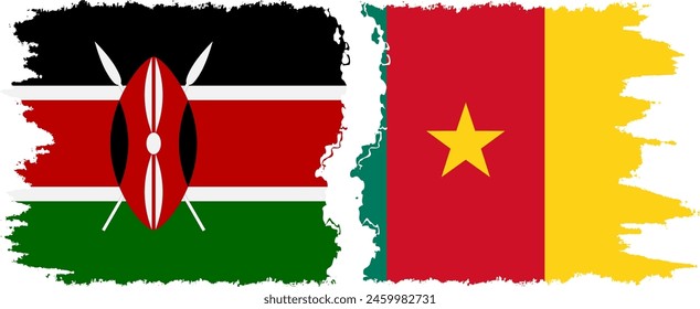 Cameroon and Kenya grunge flags connection, vector