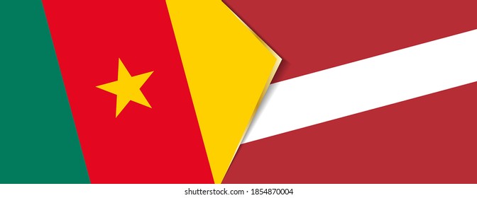 Cameroon and Latvia flags, two vector flags symbol of relationship or confrontation.
