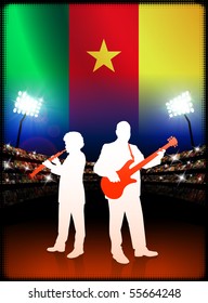 Cameroon Live Music Band on Stadium Concert Background with Flag Original Illustration
