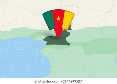 Cameroon Location Highlighted on African Map with Flag Icon. Detailed Vector Design.