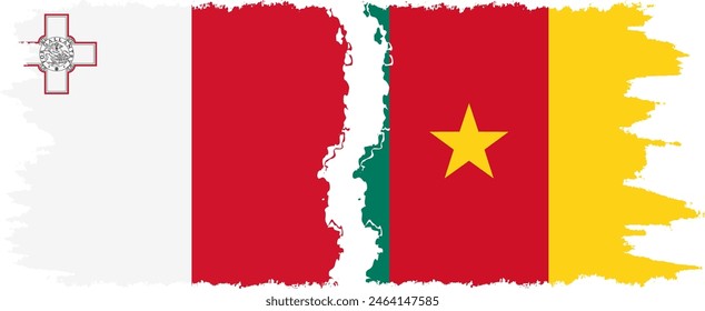 Cameroon and Malta grunge flags connection, vector