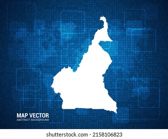 Cameroon map with abstract blue background technology pixel board texture.