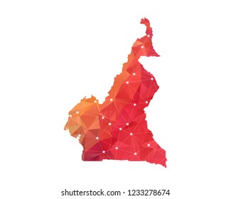 Cameroon Map - Abstract geometric rumpled triangular low poly style gradient graphic on white background , line dots polygonal design for your . Vector illustration eps 10.