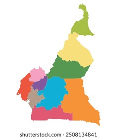 Mapa de Camerún. Mapa de Camerún en provincias administrativas en multicolor