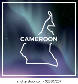 Cameroon map against the backdrop of polar lights on the starry sky. Aurora borealis abstract vector background. EPS10 contains transparency, mesh gradients used.