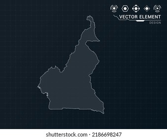Cameroon map of black digital frame HUD, GUI, UI interface technology radar vector.