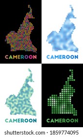 Cameroon map. Collection of map of Cameroon in dotted style. Borders of the country filled with rectangles for your design. Vector illustration.