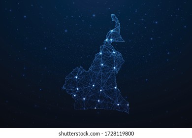 Cameroon Map Connection. Abstract Digital Technology 3D Mesh Polygonal Network Line, Design Sphere, Dot and Structure on Dark Background. Vector Illustration EPS10.