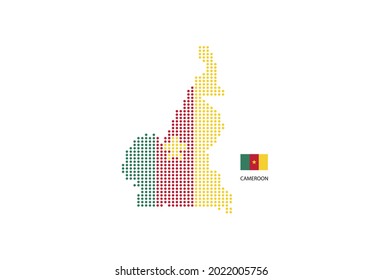 Cameroon map design by color of Cameroon flag in circle shape, White background with Cameroon flag.