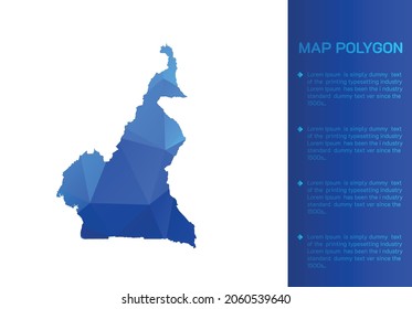Mapa camerunés de diseño moderno de estilo geométrico poligonal azul sobre fondo blanco. Mapa de ilustraciones vectoriales en un diseño poligonal geométrico azul moderno sobre fondo blanco. Ilustración vectorial.