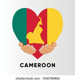 Mapa de Camerún en forma de corazón sostenido por las manos, diseño de ilustraciones vectoriales