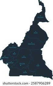 Cameroon map high detailed with administrative divide by state, capital cities names, outline simplicity style. Vector illustration EPS10.