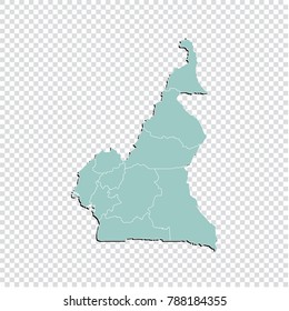 Cameroon map - High detailed pastel color map of Cameroon. Cameroon map isolated on transparent background. Vector illustration eps 10.