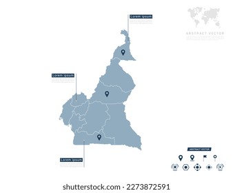 Cameroon map of infographic blue Navigator pin location checking communication information plan position.