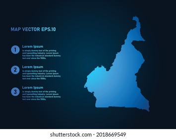 Cameroon map, infographic style , on dark background with Map World. Wire frame 3D mesh , map 3D,
