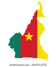 Cameroon map with national flag. Map of Cameroon with Cameroon flag